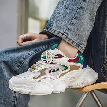 2024 winter new men s shoes mesh student sports running thick sole heightening leisure ins popular Hong Kong style dad shoes 39