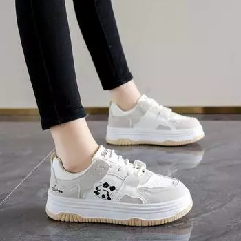 2024 winter new panda black and white ugly cute little white shoes female students casual thick baseplate shoes color matching women s shoes 35 чёрный
