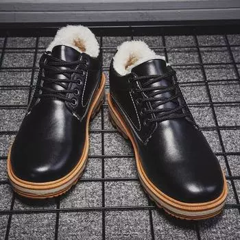 2024 Winter New Plus Velvet Thick Warm Cotton Shoes Men s All-match Board Shoes Casual Shoes Non-slip Waterproof Snow Boots Men 39 чёрный