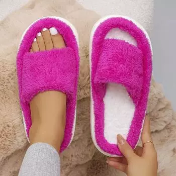 2024 Winter New Slippers Women Band Plush Open Toe Soft Sole Fuzzy Home Slippers Woman Cozy Warm Indoor Floor Slides Woman 36-37