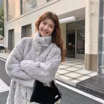 2024 winter new stand-up collar lamb fur integrated coat women s long thickened fur fur coat S