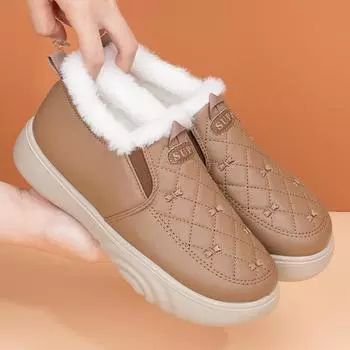 2024 winter new thick-soled cold-proof and waterproof women s cotton shoes comfortable and casual piled thickened warm mother snow boots 35 чёрный