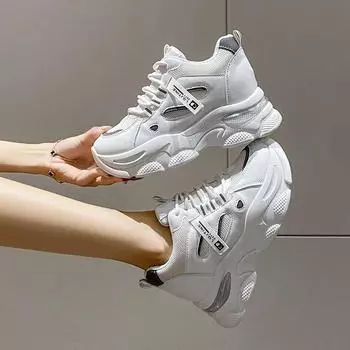 2024 winter new thick-soled mesh breathable retro dad shoes increase height, fashion and show feet, small casual sports women s shoes 35 белый