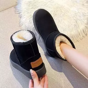 2024 winter new thickened snow boots women s fashion velvet warm flat-bottomed short boots foreign trade cotton shoes women 36 серый