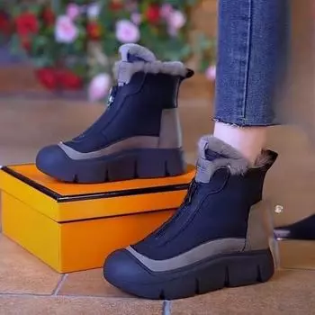 2024 winter new velvet warm cotton shoes high top thick sole heightening women s snow boots soft sole boots children s short tube 35 чёрный