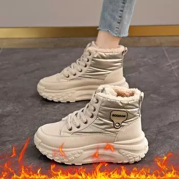 2024 winter new velvet warm cotton shoes wear-resistant heightening casual shoes thick-soled non-slip women s high-top dad shoes 35 синий