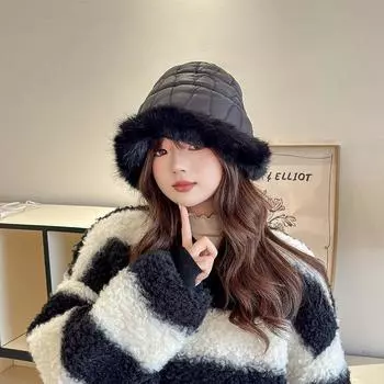 2024 winter new warm burr hat women s plush plush thickened knitted wool bucket hat solid color fashion one size fits all хаки
