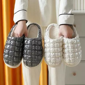 2024 Winter New Warm Cotton Slippers Women Simple Casual Platform Soft Fluffy Furry Shoes Female Indoor House Couple Slides 36-37 зелёный