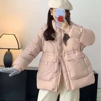 2024 winter new white duck down short bread jacket women s Korean version loose thickened waist hooded down jacket S Fits 80-62.5 kg baby голубой