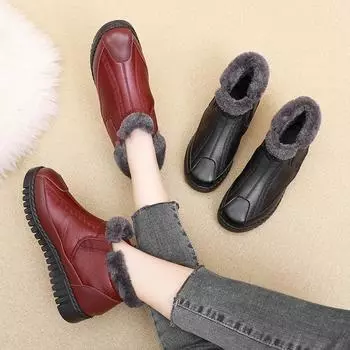 2024 Winter New Women Boots Waterproof Keep Warm Snow Boots mother flat warm non-slip cotton shoes 5 чёрный
