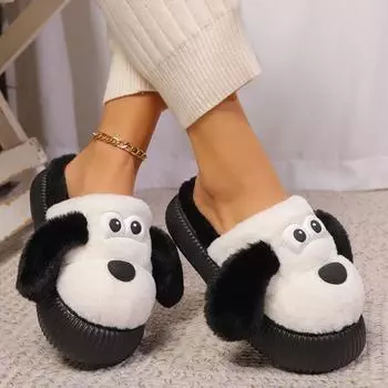 2024 Winter New Women s Cartoon Cute Suede Slippers Thick-soled Home Warm Suede Non-Slip Comfortable Women s Cotton Shoes 36-37 чёрный