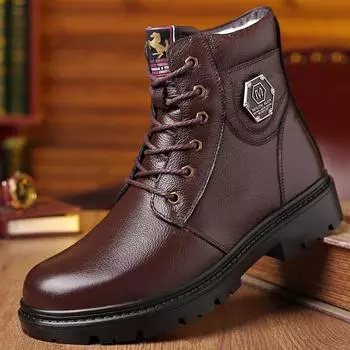 2024 winter new wool velvet thickened warm high-top cotton shoes men s real cowhide Martin boots 38 чёрный