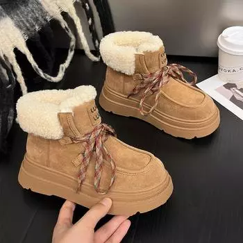 2024 Winter Non-Slip Lamb Wool Snow Boots: Thick, Height-Boosting, Short Velvet Boots 40