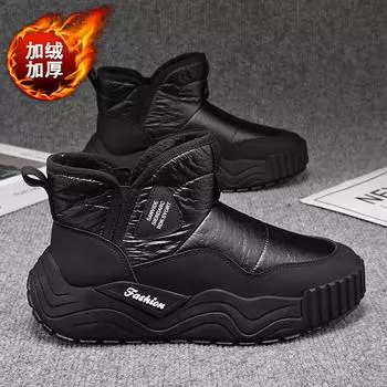 2024 winter northeast velvet thickened warm outdoor snow boots leather surface waterproof trend lightweight foot cotton shoes men 39 чёрный