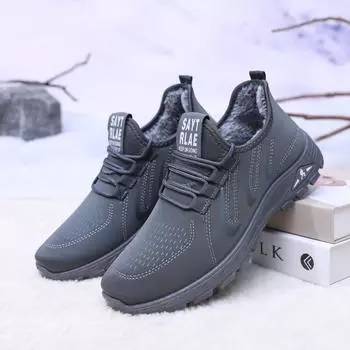 2024 winter old Beijing cotton shoes men s velvet thickened walking shoes non-slip warm sports men s cotton boots 39 серый