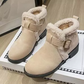 2024 зимняя обувь женские зимние сапоги нескользящие теплые хлопковые туфли женские ботильоны квадратный каблук 3 см плюш большой размер 42 D174 35 чёрный