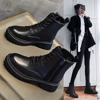 2024 winter short boots with cotton side zipper, new leather inner height increase, non-slip, deodorant, waterproof and warm snow boots for women 34