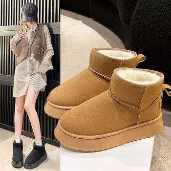 2024 winter snow boots women s simple short boots flat-bottomed short boots thickened and velvet warm thick-soled student cotton shoes 36