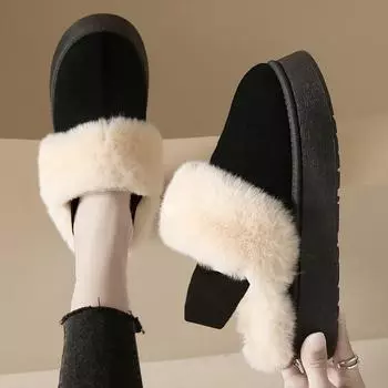 2024 winter snow boots women wear women s platform slippers women wear plush Internet celebrity hair drag 36 чёрный