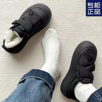 2024 winter velvet new versatile platform popular board shoes niche bread shoes Velcro warm fluffy cotton shoes women 35 чёрный