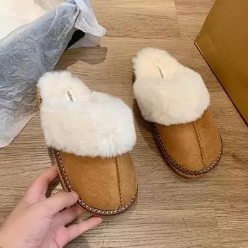 2024 Winter Warm Flat Fur Slippers Women Faux Suede Fluffy Furry Home Slides Woman Comfort Non Slip Indoor Floor Cotton Shoes 36 розовый