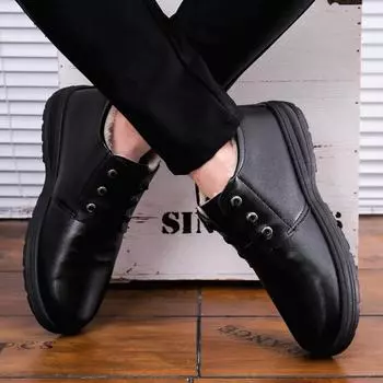 2024 winter warm velvet non-slip men s casual high-top cotton shoes the elderly cotton shoes men s leather men s cotton shoes 38