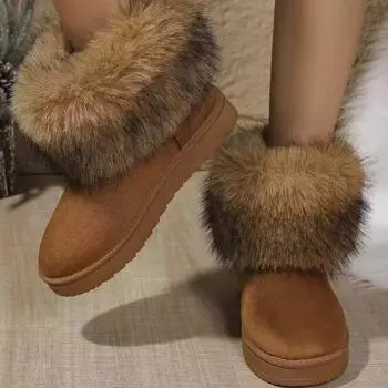 2024 зимние теплые шерстяные ботинки на платформе, увеличивающие рост, женские зимние ботинки на плоской подошве с круглым носком, повседневные женские черные туфли Botines Mujer 36 чёрный