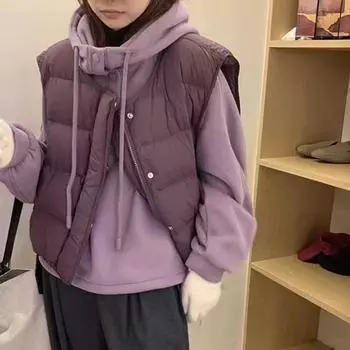 2024 winter white duck down stand-up collar down vest + casual down hooded sweater two-piece fashion suit tide One Size