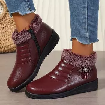 2024 Winter Women Ankle Boots Fashion Warm Thickened Fluff Snow Boots Women Casual Comfortable Outdoor Walking Shoes for Women 36 вино красного