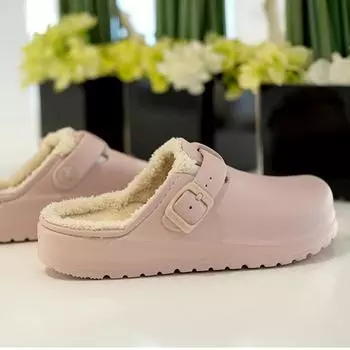 2024 Winter Women Clogs With Fur Fashion Pink Waterproof Plush Warm Mule Clogs Slippers Sandals Garden Fur Clogs Garden Shoes 36