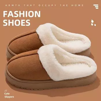 2024 Winter Women Household Slippers Soft Velvet Fluffy Plush Warm Home Slippers Indoor Cotton Shoes Outdoor Platform Snow Boots 36-37 чёрный