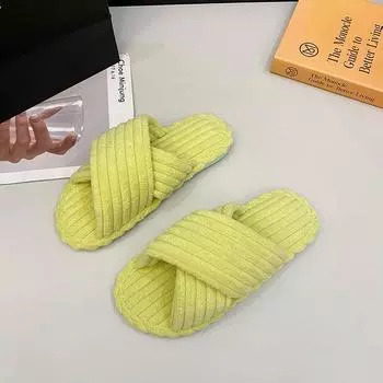 2024 Winter Women s Casual Indoor Slippers Corduroy Fluffy Shoes Cross Design Slippers Women s Soft Warm Plush Slippers 36-37(fit 22.5-23CM) белый