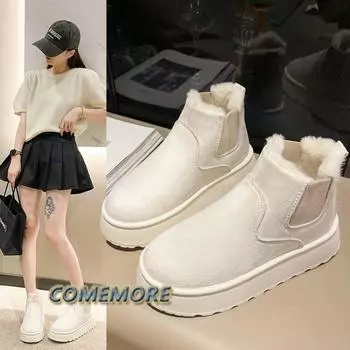 2024 Winter Women Snow Boots Plush Warm Non Slip Waterproof Ladies Flats Sneakers Casual Slip on Female Ankle Boots Botas Mujer 36 белый