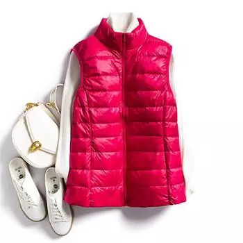 2024 зимний жилет на молнии из белого утиного пуха с воротником-стойкой, легкий японский карман, темпераментный жилет для пригородных поездок, женский S белый