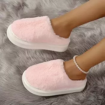 2024 Woman Furry Ladies Fur Luxury Fluffy Plush Slipper House Soft Fuzzy Platform Indoor Casual Winter Home Warm Female Shoes 36-37 розовый