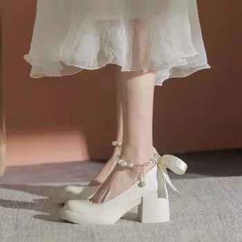 2024 woman Shoes Ladies Pumps Medium Heel Nude Sexy High Heels Weeding Shoes for Women Office Work White Pumps Party Shoes 35 бежевый