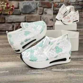 2024 Woman Tennis Flat Ladies Casual Light Uxst Sneaker Sports Slip-on Loafers Platform Comfortable Elegant Summer Cute Shoes 35 зелёный