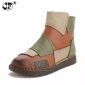 2024 Женские ботинки из натуральной кожи ручной работы на молнии с толстым мехом, ботильоны с цветочным принтом, повседневные, для мам, мягкие, shz, осенне-зимние ботинки sdc456 4