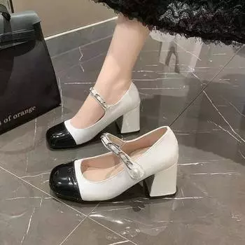 2024 Women Fashion Pumps Women s High Heels Summer Buckle Strap Office and Career New Metal Decoration Leather Shoes 35