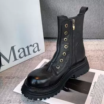 2024 Women Motorcycle Boots Casual Shoes Woman Leather Minimalist Classic Punk Female Mary Jane Goth Shoes Platform Boots Women 34