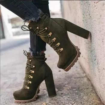 2024 Women Plus Size High Heels Ankle Boots Cross Straps Waterproof Platform Fashion Women High Heels Casual Solid Ankle Boots1 36 чёрный