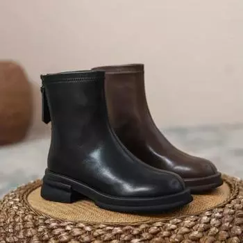 2024 Women s Boots HotSale French Style Zipper Elastic Boots Vintage Autumn RoundToe Short Barrel Chunky Heels Shoes Botas Mujer 35