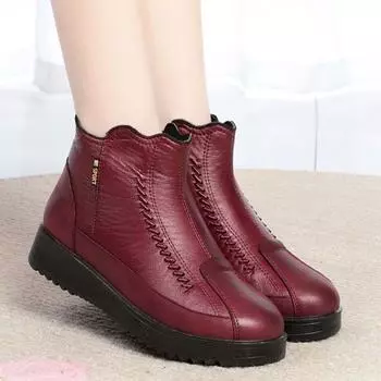 2024 Women s Boots Winter Waterproof Snow Boots Female Plush Shoes Warm Ankle Boots Shoes Plus Size Zipper Mother Shoes Non-slip 35 красный