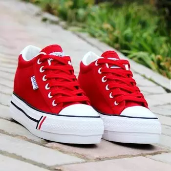 2024 Women s Canvas Shoes Sneakers Fashion Lace-Up Ladies Casual Sneakers Women High Heels Platform White Sneaker Sport Trends 35 чёрный