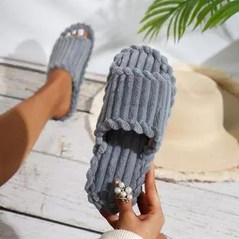 2024 Women s Fashion Simple Solid Color Slip-on Slippers Indoor Home Couple Striped Open-toe Cotton Slippers Zapatos De Mujer 36-37