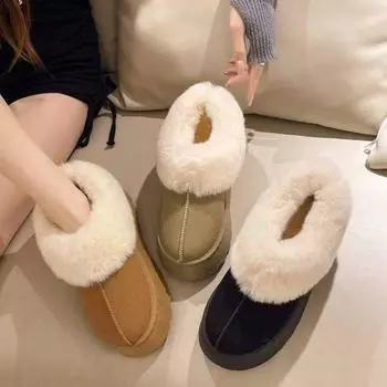 2024 Women s Fashion Thick Sole Snow Boots with Velvet Lining | Autumn & Winter Fur Shoes Size 36-37 (Fits 35-36)