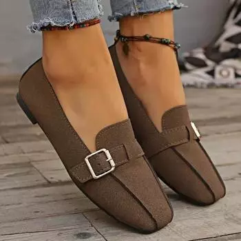 2024 Women s Flat Shoes Spring Style Metal Buckle Soft Sole Shallow Mouth Women s Casual Office Women s Comfortable Shoes 35 кофейный