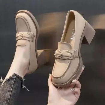 2024 Women s Heeled Mary Jane Shoes Women s High Heels Black Chunky Heel Office Loafers High Heels Spring Autumn Women s Shoes 35 покинуть белый