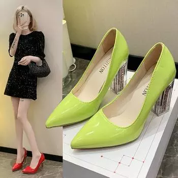 2024 Women s High Heels Solid Color Elegant Women s Wedding Fashion New Transparent Square Heel Women s Shoes 35 чёрный