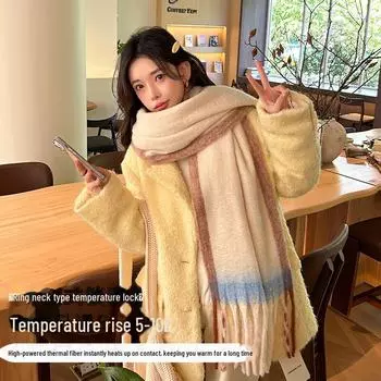2024 Women s Mohair Thickened Scarf - Autumn/Winter Korean Style High-End Shawl светло-серый